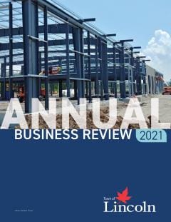 Cover page that reads "Annual Business Review 2021." At the bottom it has "Lincoln" written on it.