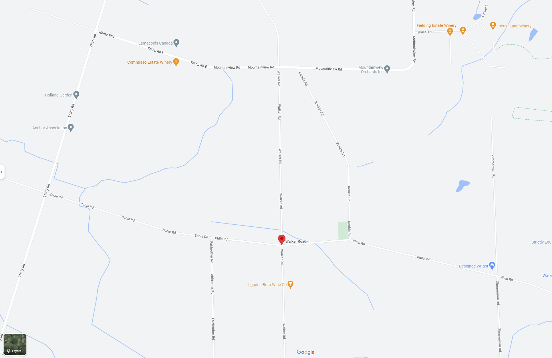 Map image of Walker road in Lincoln Ontario.