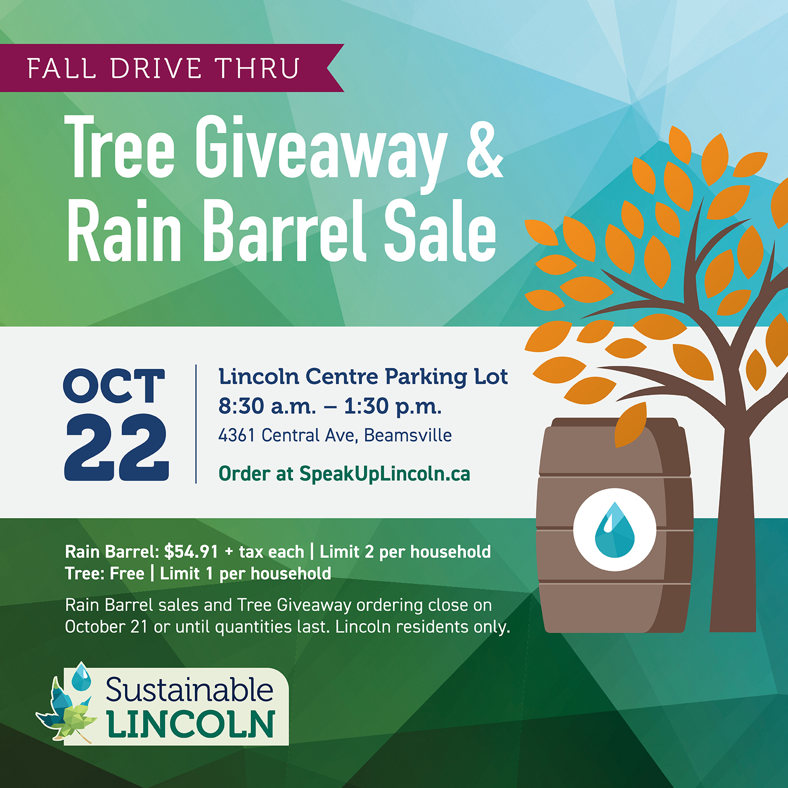Tree Giveaway & Rain Barrel Sale information flyer