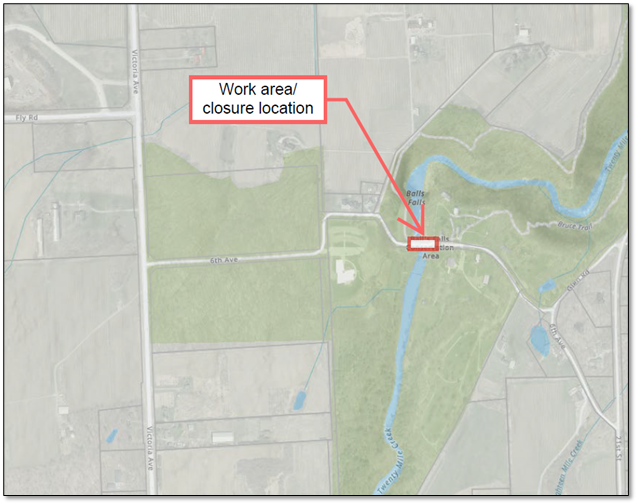 Ball's Falls Bridge Closure Map