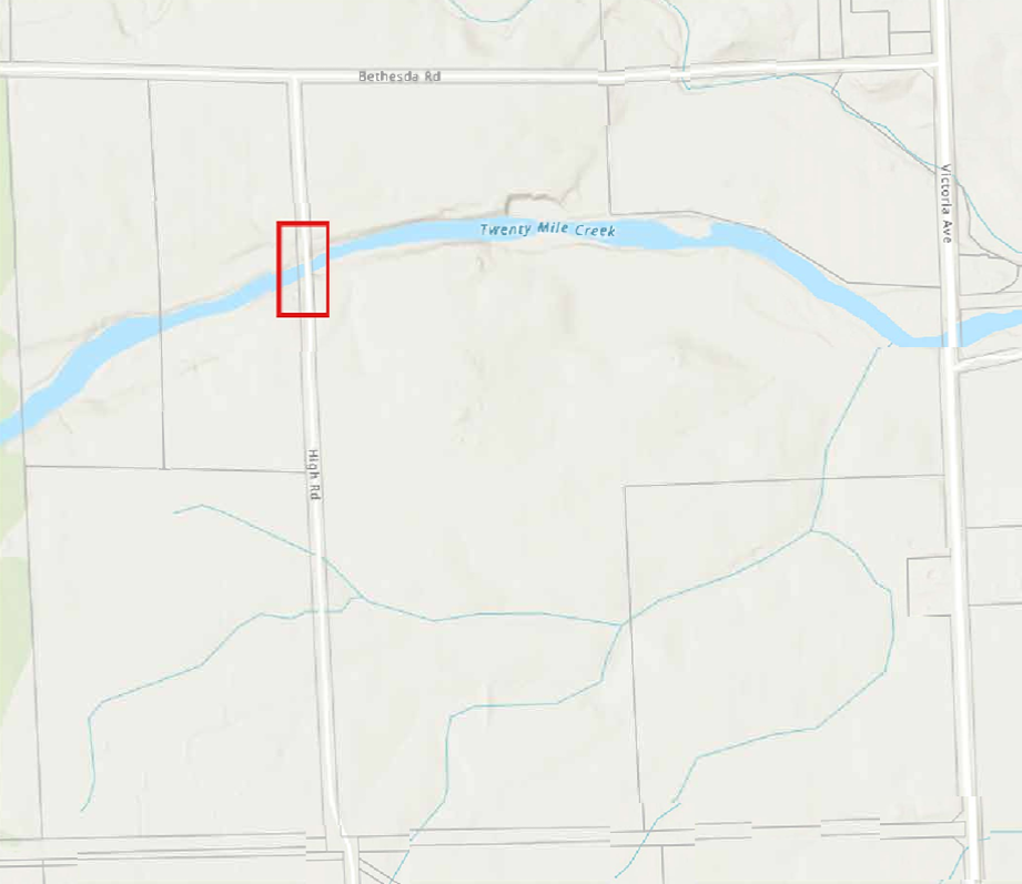 Graphic overhead view of map with red outline of a small rectangle.