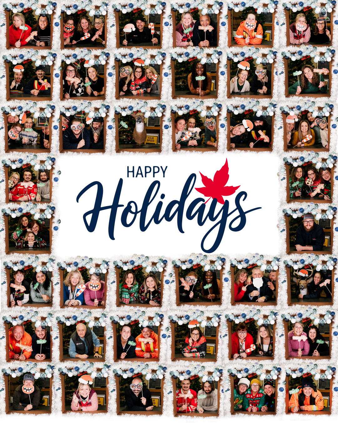 Small squares with Town employees in them spreading holiday cheer.