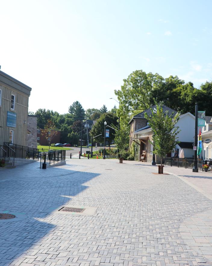 Pedestrian square with pavers in Jordan Village