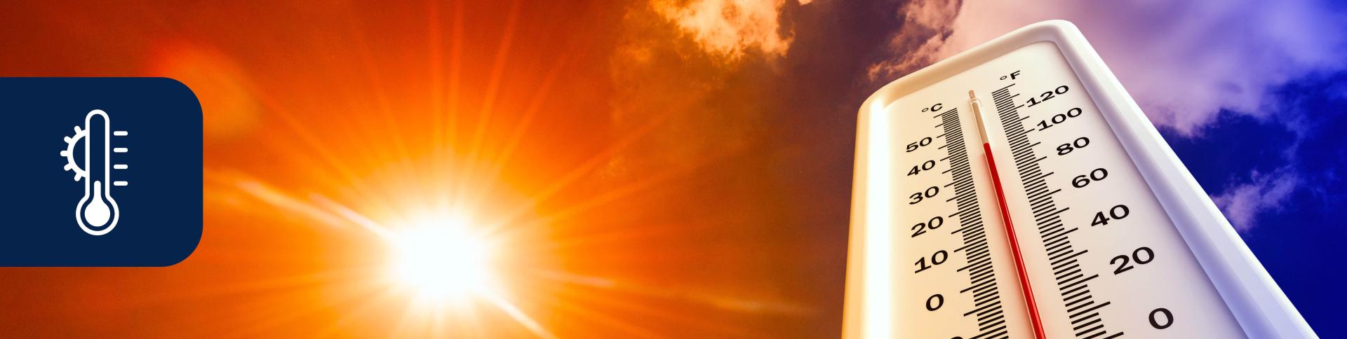 Heat warning with thermometer at 40 degrees celsius