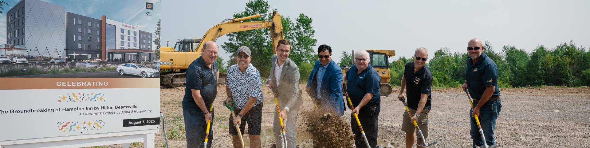 Government Council performing groundbreaking ceremony by shoveling dirt