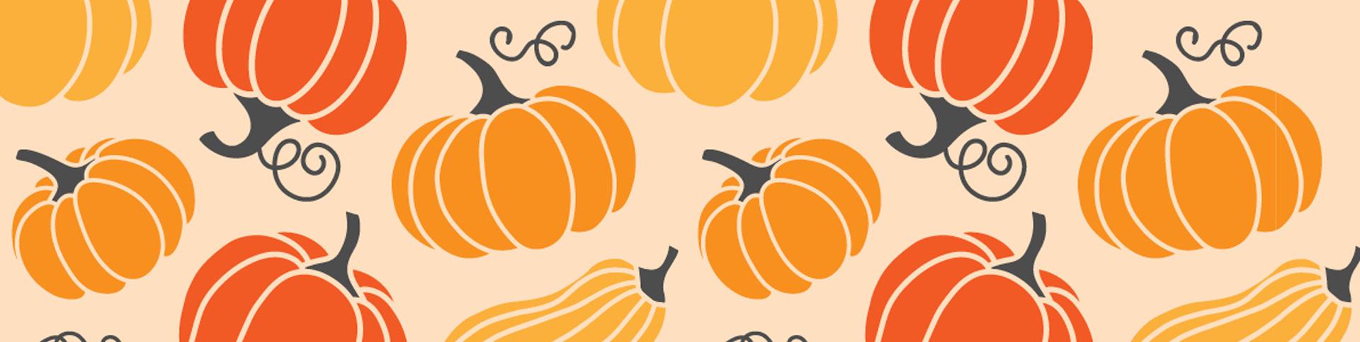 Graphic of pumpkins facing different directions.