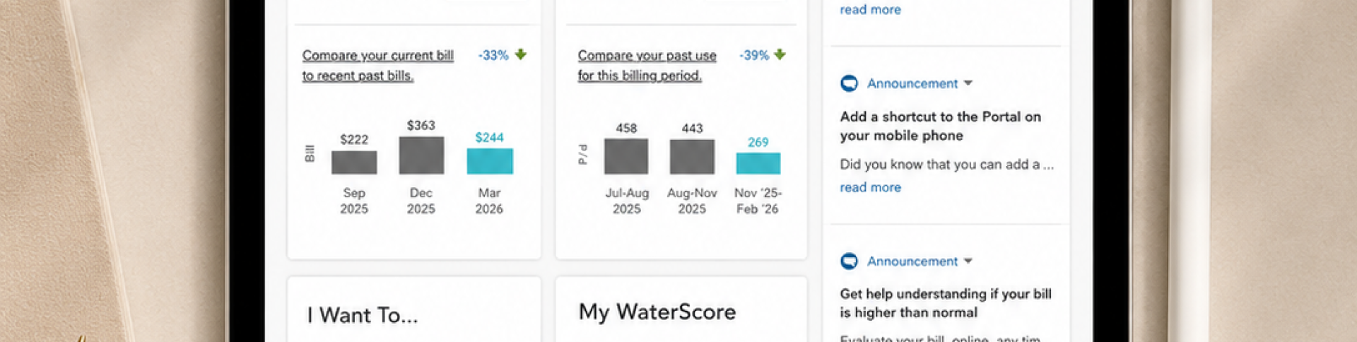 Ipad showing mocked up Watersmart login page