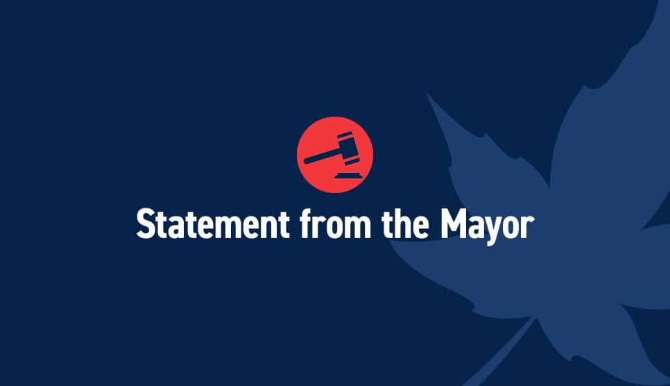 "Statement from the Mayor" graphic with gavel in red circle