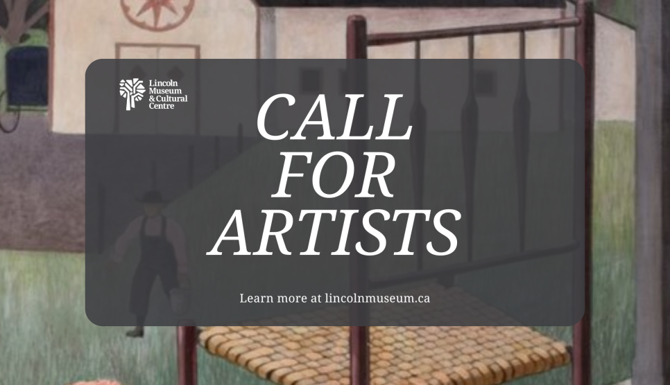 Chair in background with "Call for Artists" banner in foreground