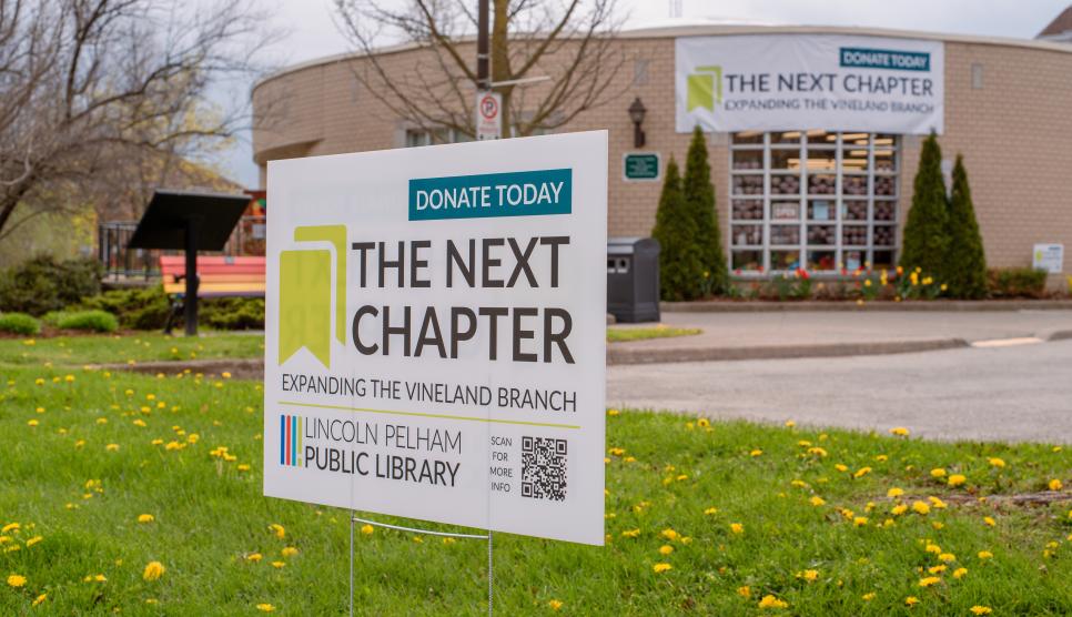 Exterior of the Lincoln Pelham Public Library - Rittenhouse Vineland Branch, showcasing the Library's latest fundraising campaign.