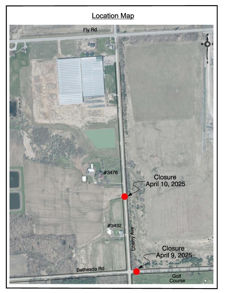 Map of April 9 closure, Cherry Avenue near Bethesda Rd