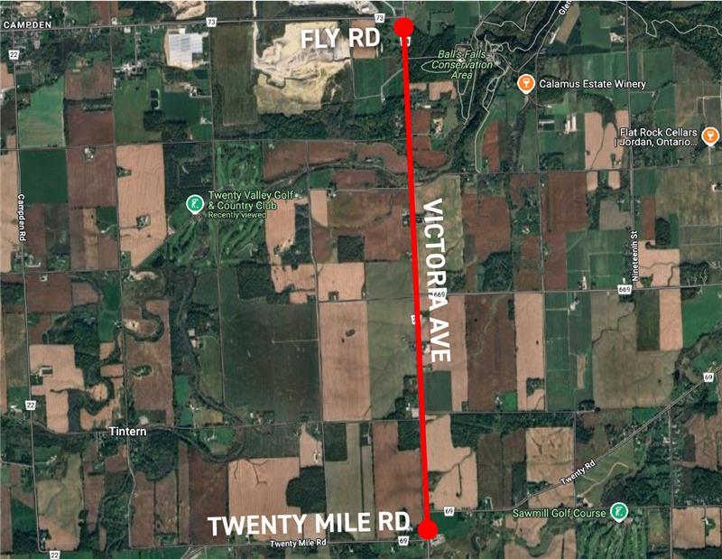 Satellite view of Lincoln with a red line marking a road closure.