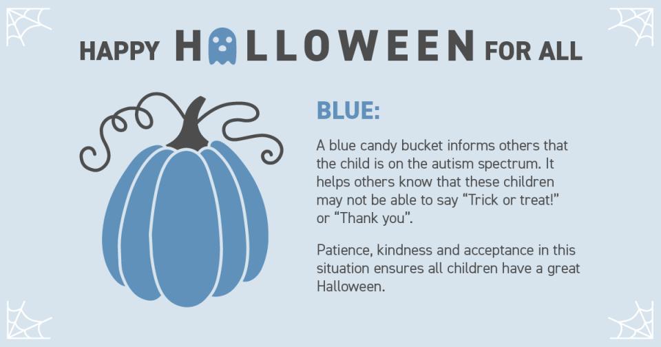 Graphic with text and a blue-coloured pumpkin.