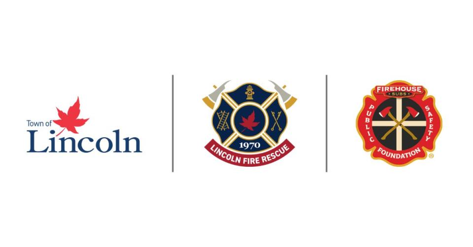 Town of Lincoln, Lincoln Fire Rescue Service, and Firehouse Subs Public Safety Foundation of Canada logos aligned with grey bars separating the logos.