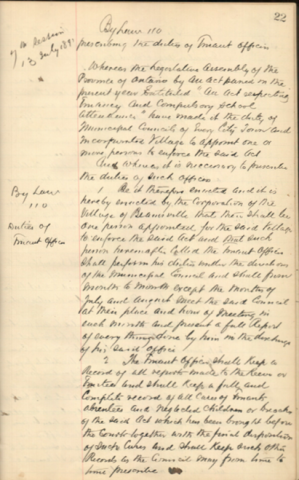 Beamsville By-Law 100, Prescribing the Duties of Truant Officers, July 13, 1891