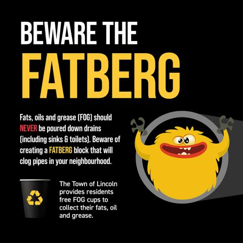Beware the Fatberg graphic with yellow monster coming out of pipe