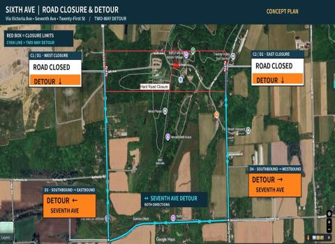 Sixth Ave Road Closure - Detour map