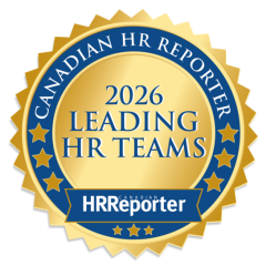 Crest with stars and copy: "Canadian HR Reporter: 2026 Leading HR Teams"